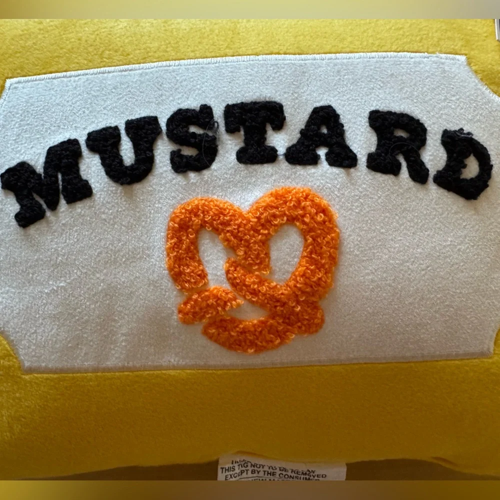 Mustard Packet and Pretzel Novelty Accent Throw Pillow Home Decor NWT